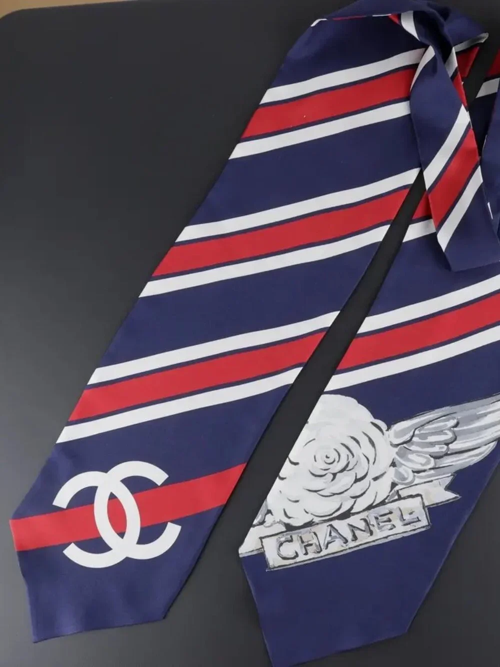 Rare authentic Chanel logo monogram silk scarf for neck, belt, hair etc.
